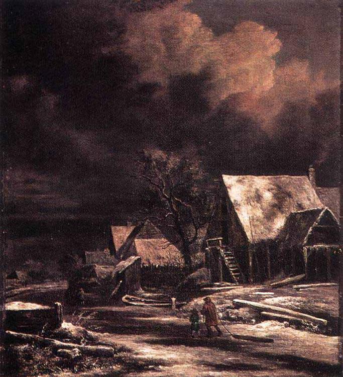 Jacob Isaacksz. van Ruisdael Village in Winter by Moonlight